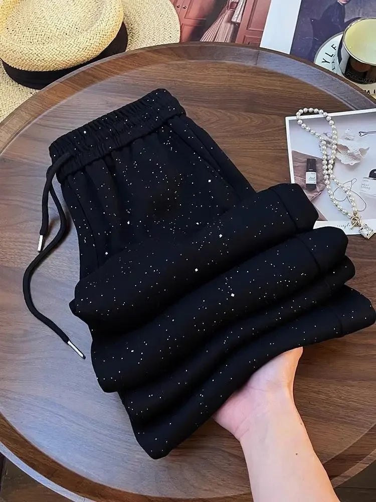 Shiny Star Ice Silk Wide Leg Pants Women Summer New High Waist Straight Casual Sports Long Trousers Children