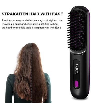 Electric LCD USB Ceramic Heating Straight Hair Comb Wireless Portable Negative Ion Styling Tool Rechargeable Straightening Brush