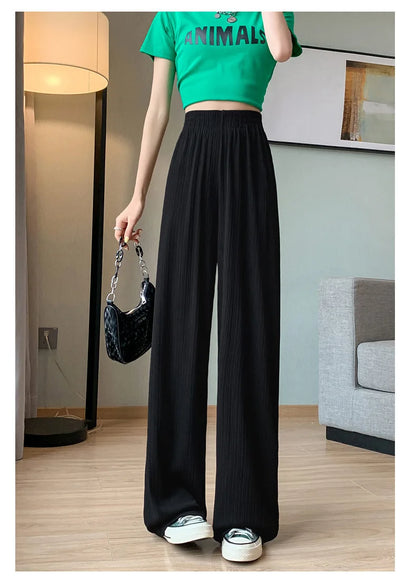 Thin Summer Wide-leg Pants Ice Filament Permeability Women Spring  Women Elastic Waist Stright Long Wide Leg Pants Casual Female