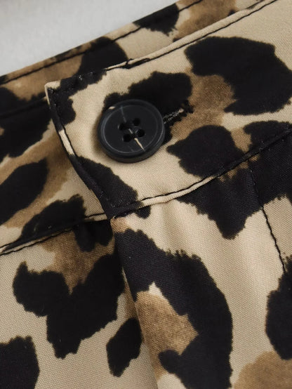 TRAF Women's Trousers Leopard Print Pants For Women Vintage High Waist Baggy Wide Pants Woman Streetwear Straight Long Pants