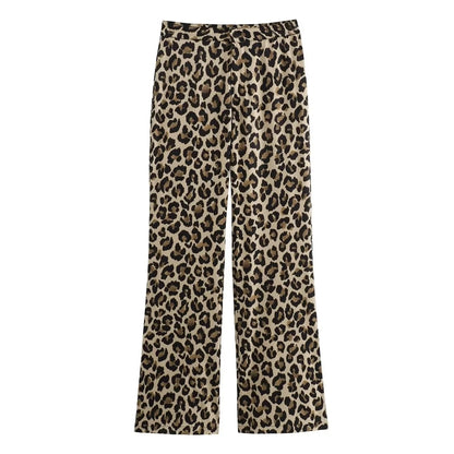 TRAF Women's Trousers Leopard Print Pants For Women Vintage High Waist Baggy Wide Pants Woman Streetwear Straight Long Pants