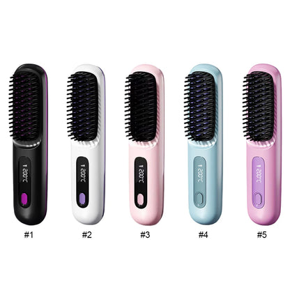 Electric LCD USB Ceramic Heating Straight Hair Comb Wireless Portable Negative Ion Styling Tool Rechargeable Straightening Brush