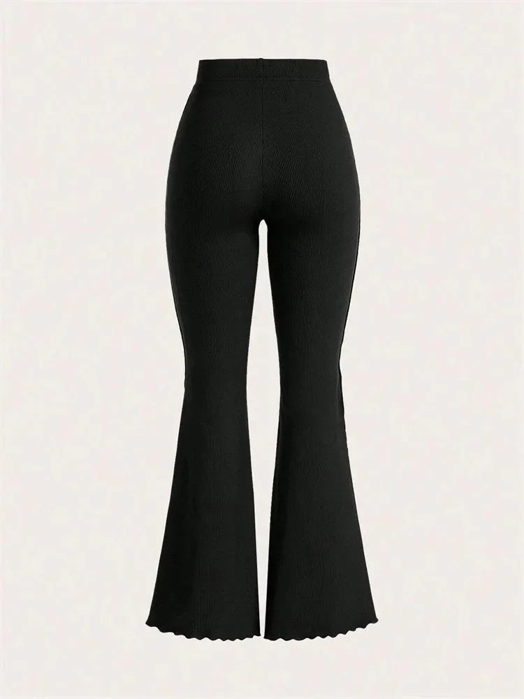 Lettuce Trim Elastic Women's Flared Pants for Women Spring Autumn Winter Casual Rib-knit Slim Fit Trousers Leggings Streetwewar
