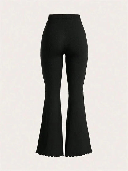 Lettuce Trim Elastic Women's Flared Pants for Women Spring Autumn Winter Casual Rib-knit Slim Fit Trousers Leggings Streetwewar