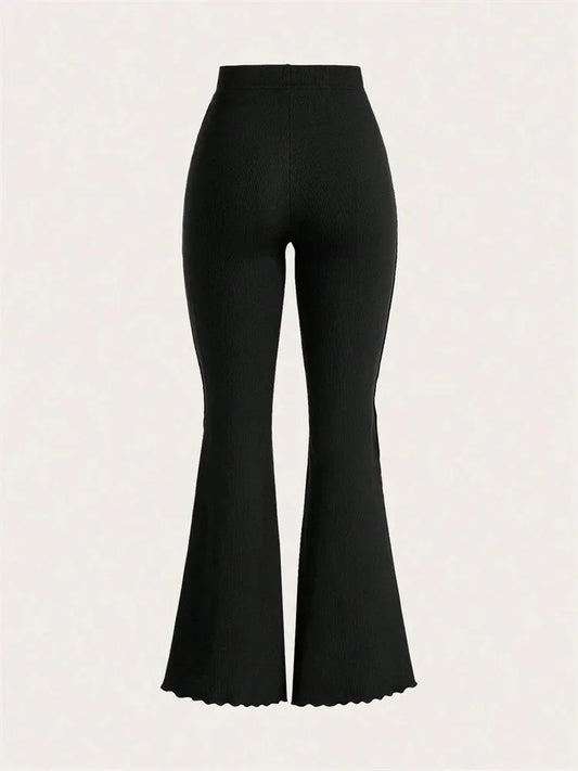 Lettuce Trim Elastic Women's Flared Pants for Women Spring Autumn Winter Casual Rib-knit Slim Fit Trousers Leggings Streetwewar