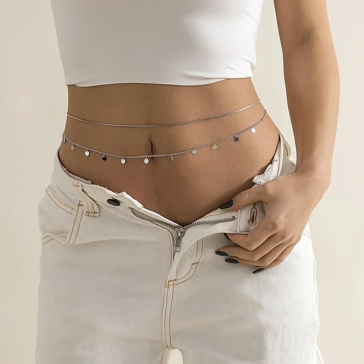 New Double-layer Rhinestone Tassel Waist Chain Women's Beach Fashion Crystal Body Chain Waist Accessory 2025 Bikini Accessories